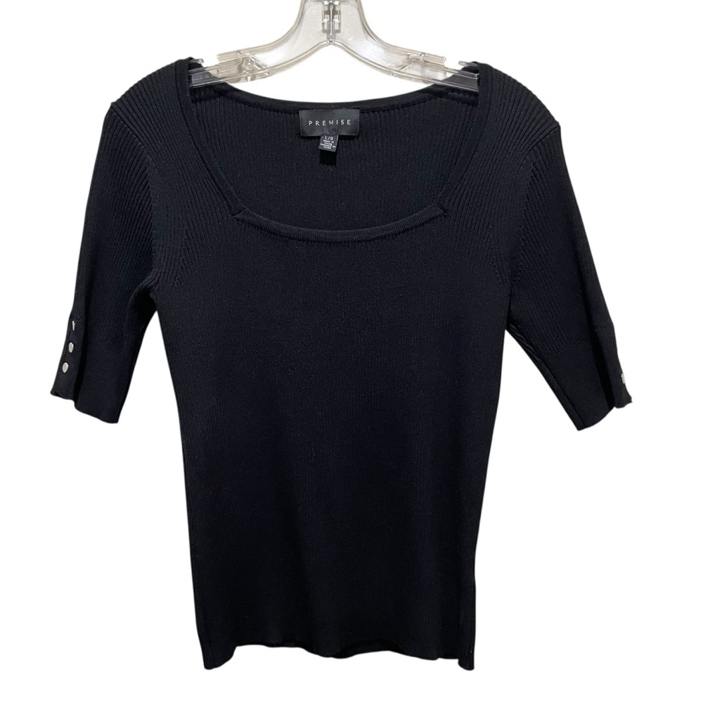 Premise Knit Button Sleeve Short Sleeve Sweater Black Women’s Size Large